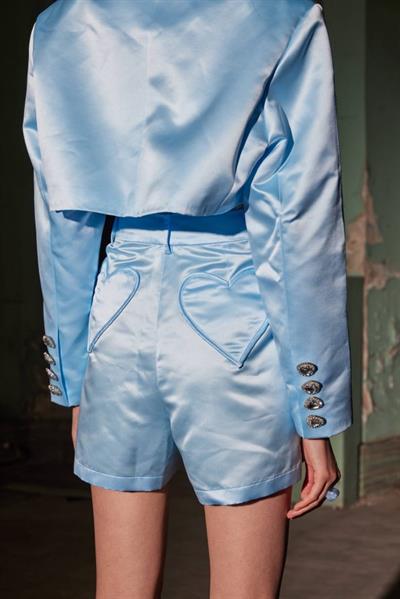 Blueberry Heart Pocket Satin Shorts Blue
