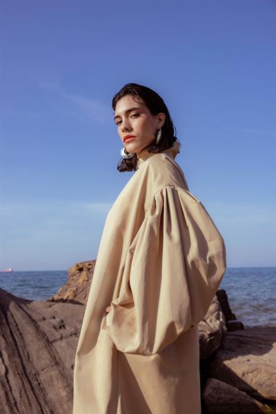 Hemera Camel Zipper Midi Dress