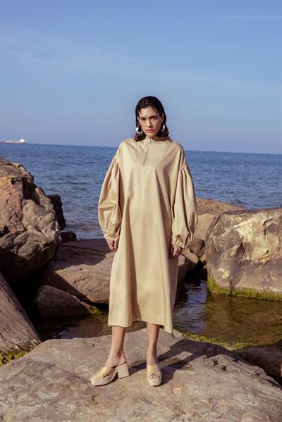 Hemera Camel Zipper Midi Dress