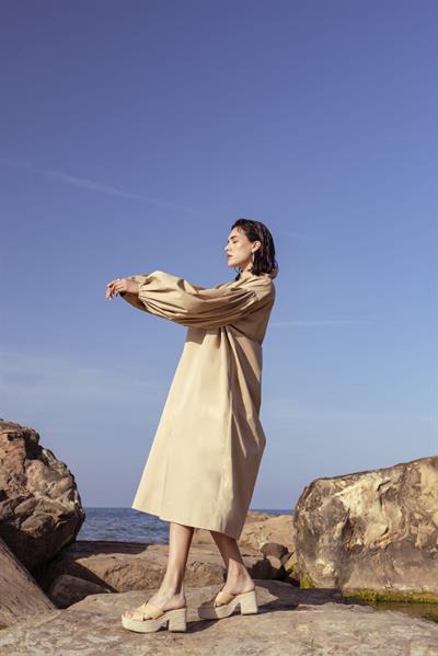 Hemera Camel Zipper Midi Dress