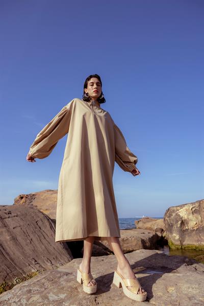 Hemera Camel Zipper Midi Dress