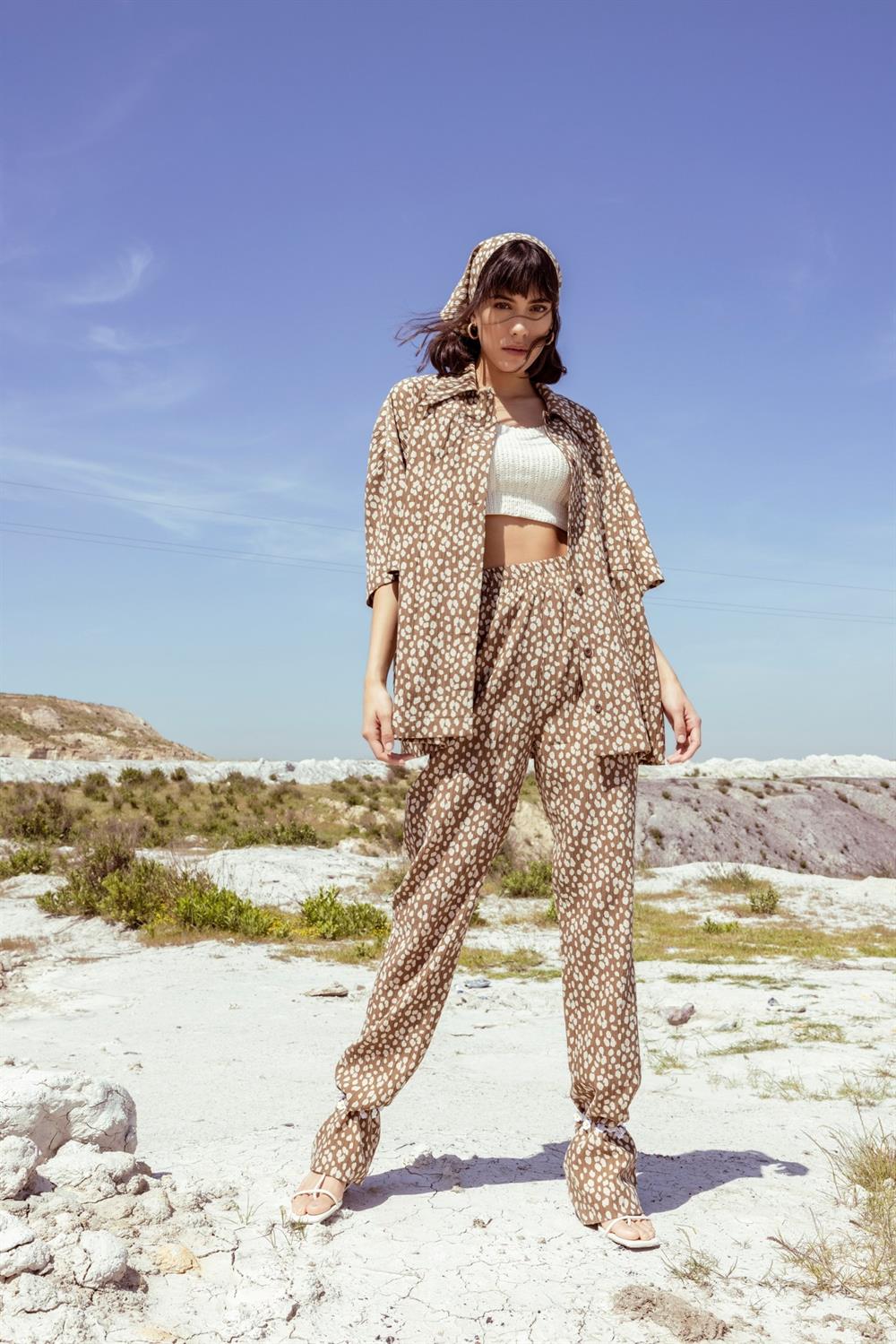 Eos Patterned Wrinkled Tencel Trousers