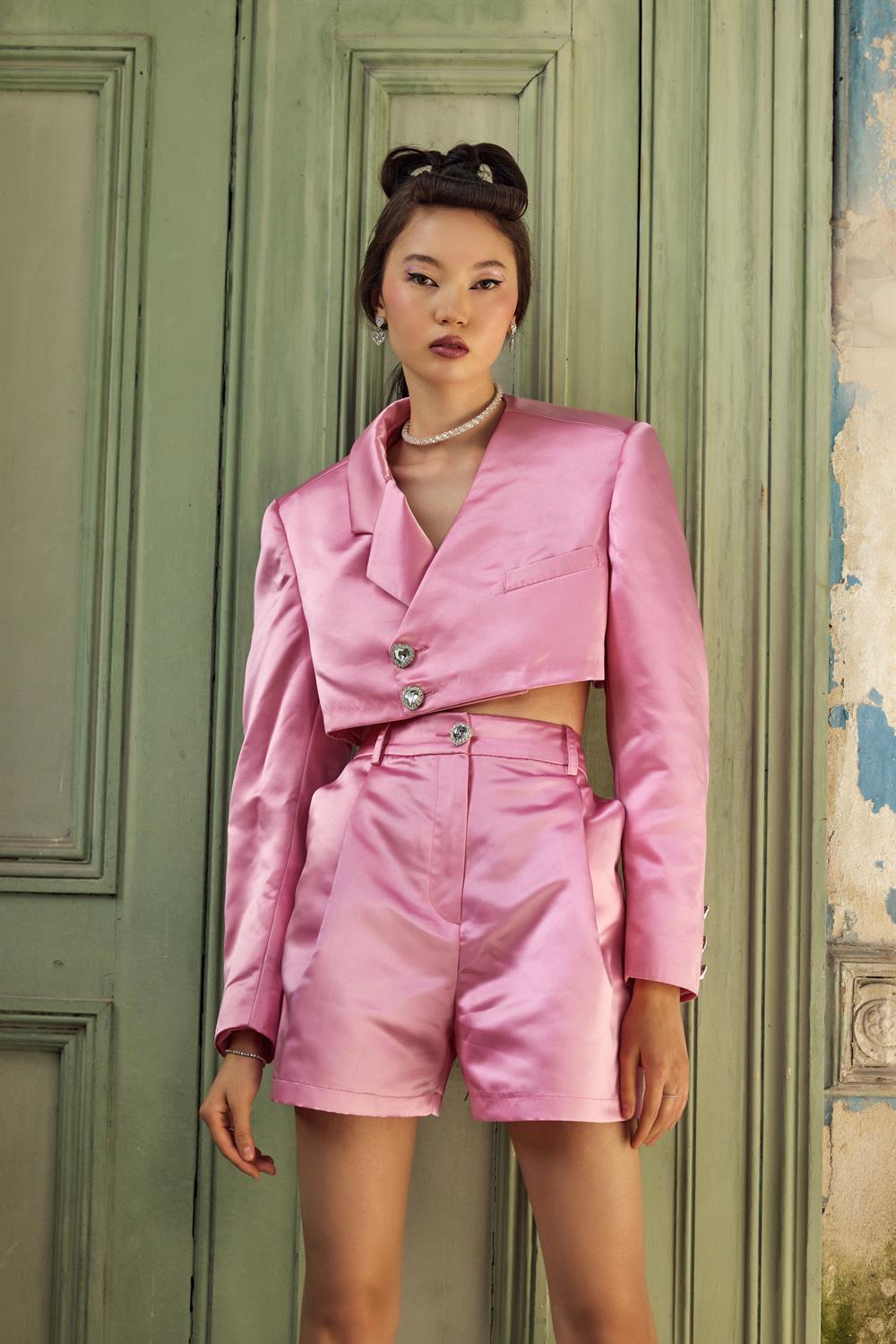 Raspberry Heart Stone Satin Blazer