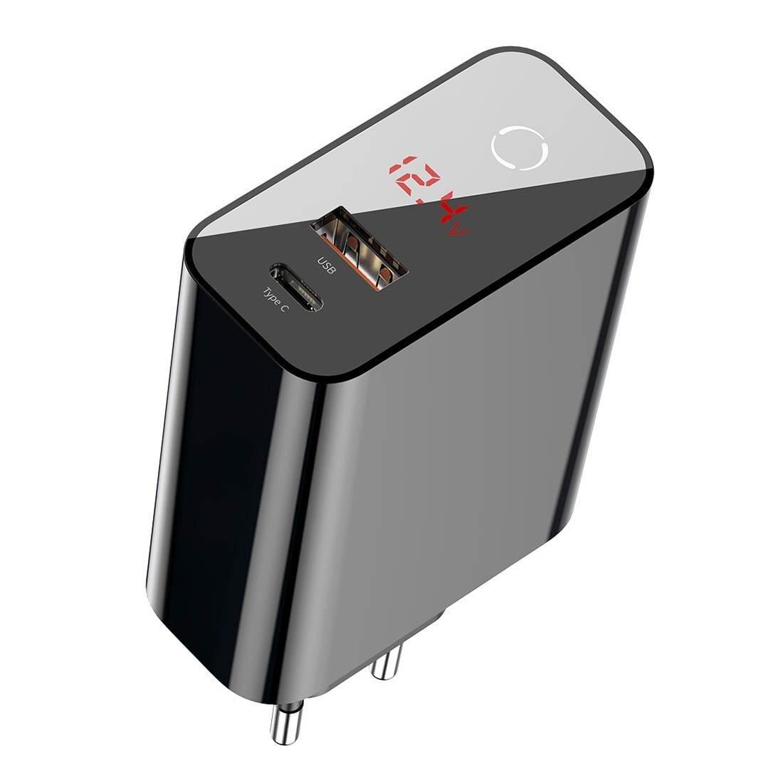 Baseus Speed Smart Dokunmatik Digital Display Seyahat Şarjı 45W PD.-Siyah