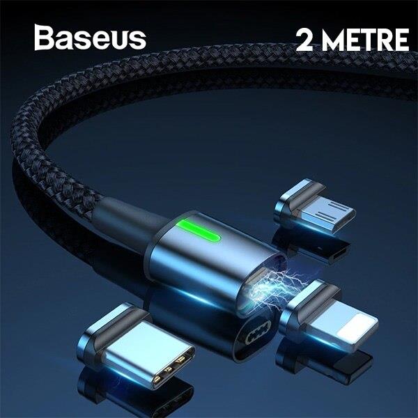 Baseus Zinc Manyetik Uçlu 3in1 Kablo Seti (M+L+T) 1m-Siyah