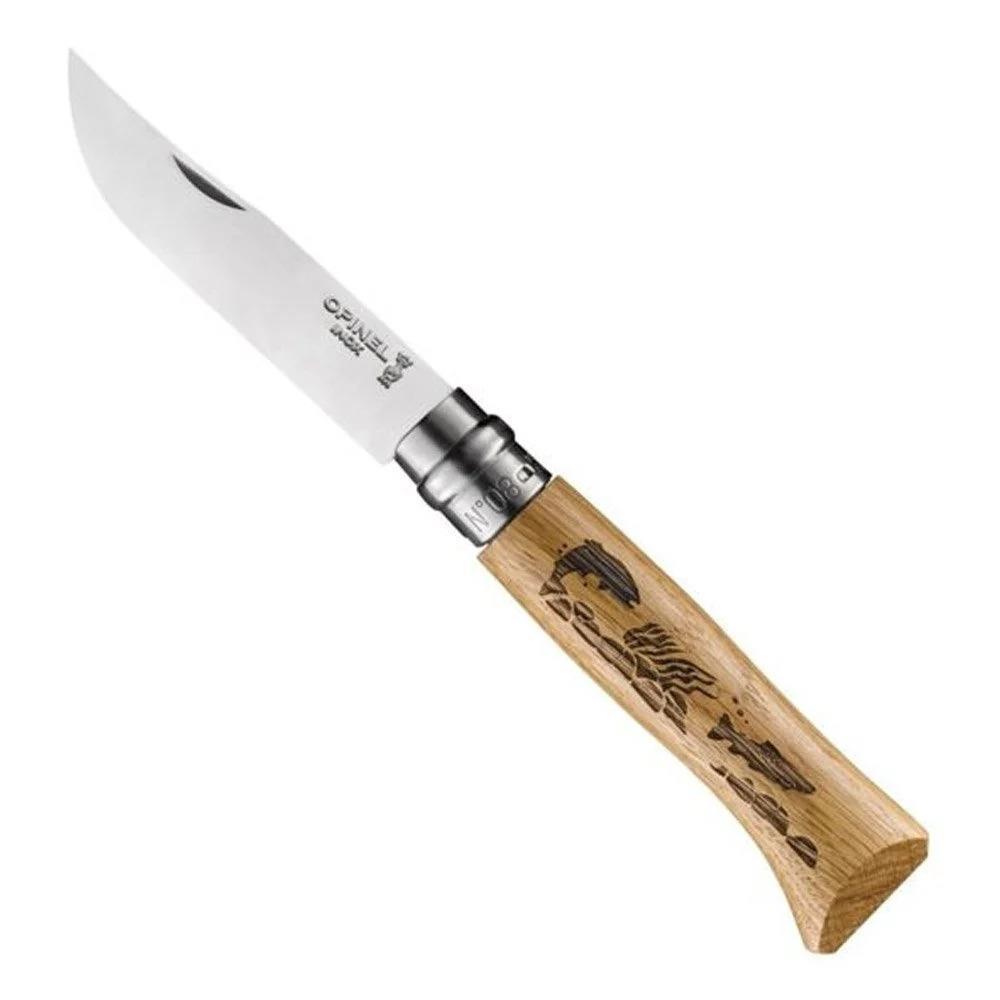 Opinel OP-002334 Inox No 8 Meşe Saplı Balık Desenli Paslanmaz Çelik Çakı
