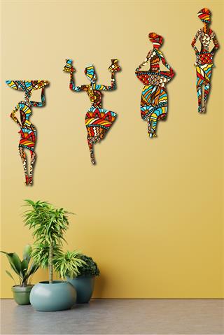 4 Parça Afrikalı Kadın Etnik Desenler Dijital Baskı  Mdf Set