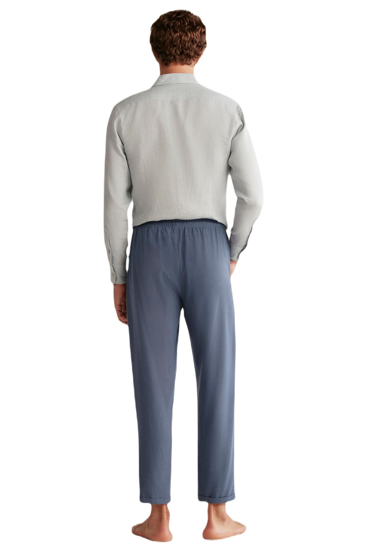 First Touch Erkek İndigo Keten Pantolon