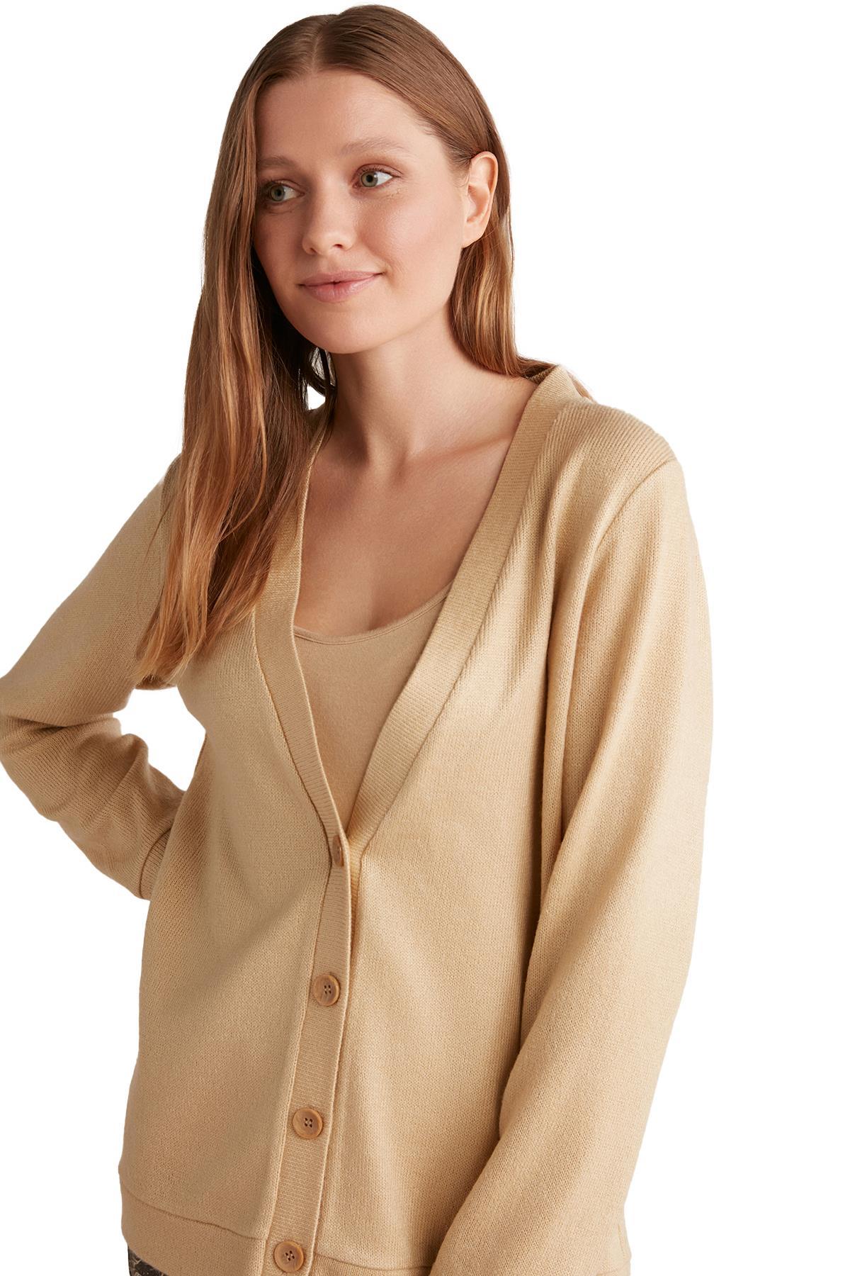 Penye Mood Kadın Comfortlux Üçlü Bej Pijama Takımı 9526