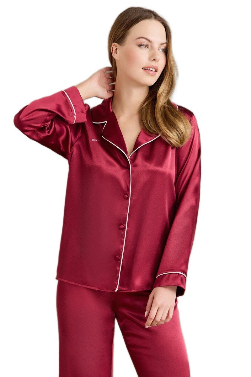 Pierre Cardin Kadın Bordo Saten Biyeli Pijama Takımı 1200