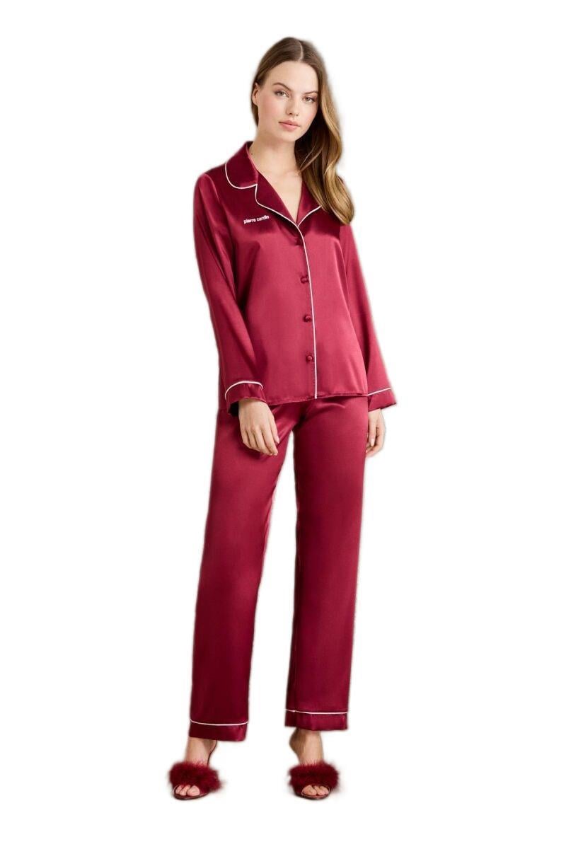 Pierre Cardin Kadın Bordo Saten Biyeli Pijama Takımı 1200