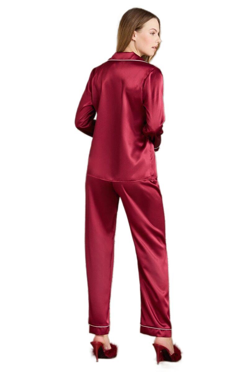 Pierre Cardin Kadın Bordo Saten Biyeli Pijama Takımı 1200