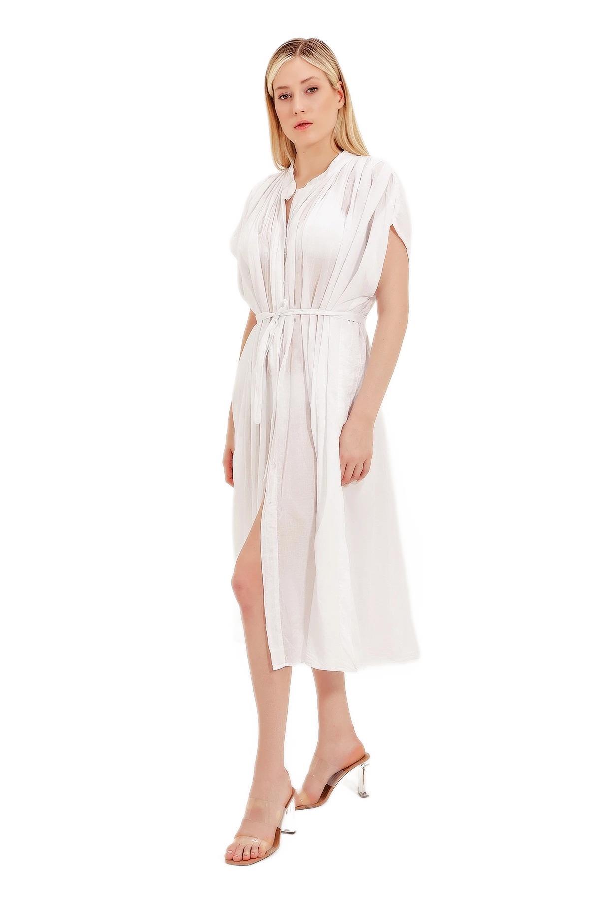 Zeki Kuşaklı Beyaz Plaj Elbisesi