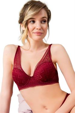 Magic Form Zikzak Desen Dantelli Süngerli Bordo Sütyen 3748