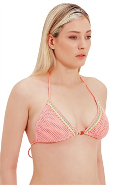 Zeki Cam Boncuk Detaylı Üçgen Koral Bikini Üst 