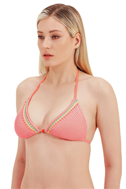 Zeki Cam Boncuk Detaylı Üçgen Koral Bikini Üst 