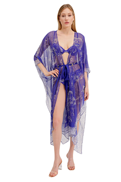 Zeki Desenli Mor Elbise 