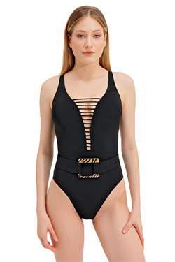 Zeki Göğüs Detaylı Siyah Mayo