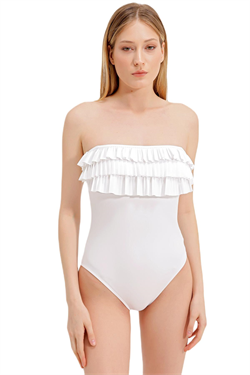 Zeki Önü Pilise Detaylı Beyaz Mayo 