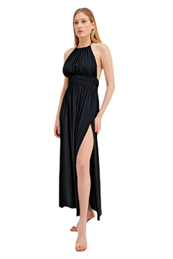 Zeki Sırt Dekolteli Siyah Elbise 