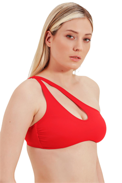 Zeki Tek Omuz Kırmızı Bikini Üst 