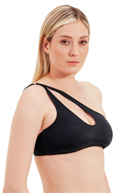 Zeki Tek Omuz Siyah Bikini Üst 