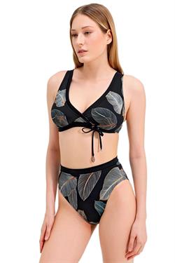 Zeki Yaprak Desenli Yüksek Bel Bikini Takım