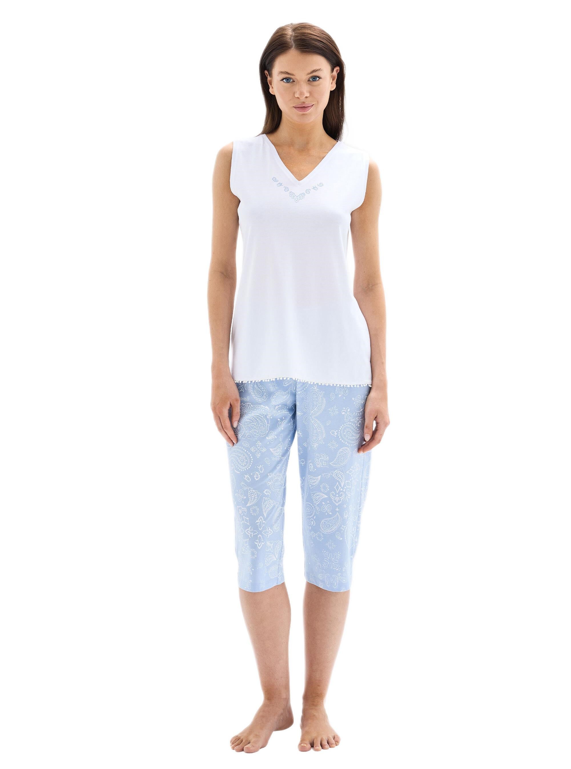 Blackspade Kadın Beyaz Kapri Kısa Kol Pijama Takımı 52029