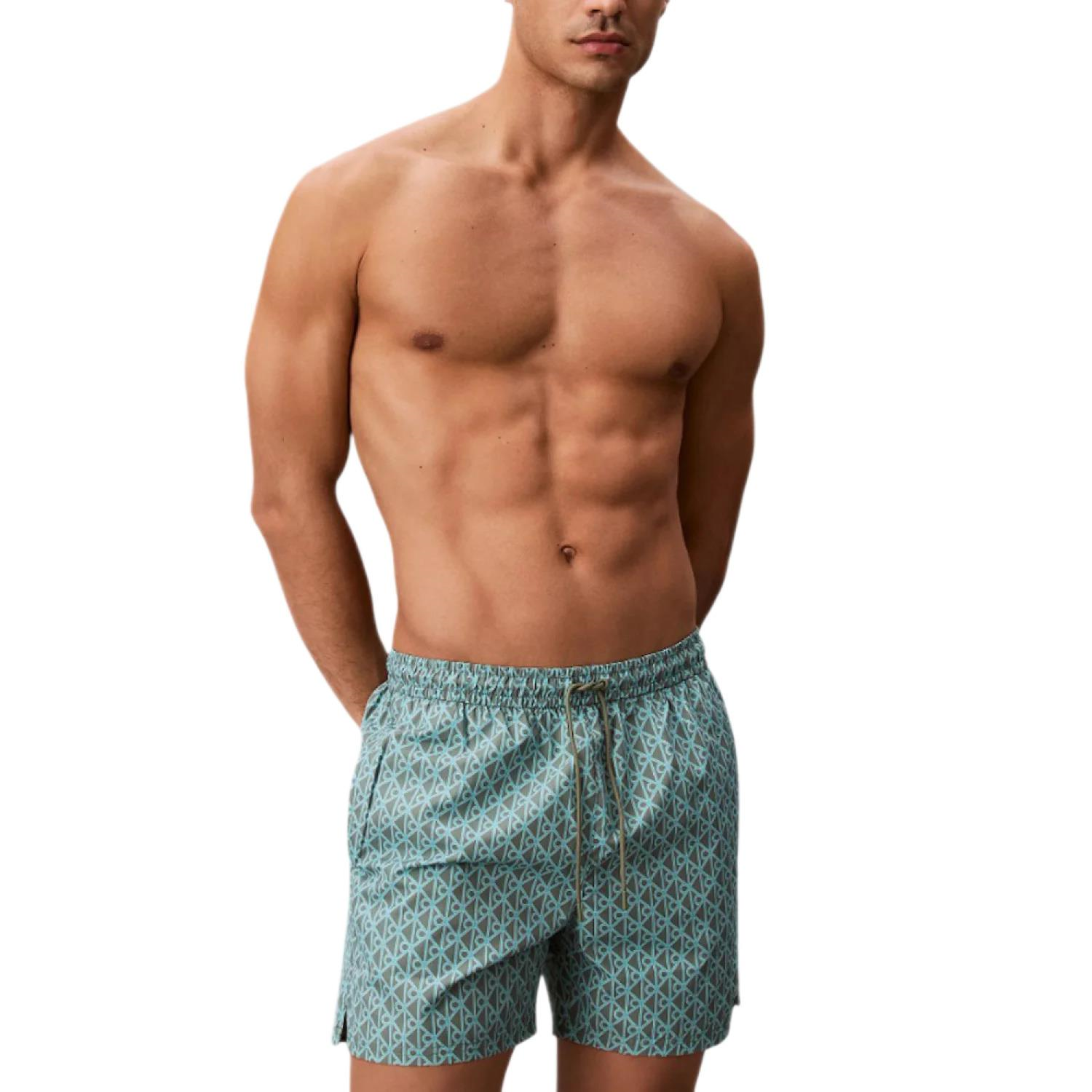 Calvin Klein Erkek Yeşil Orta Boy Bağcıklı Kapalı Bel Deniz Şortu LV00N61027