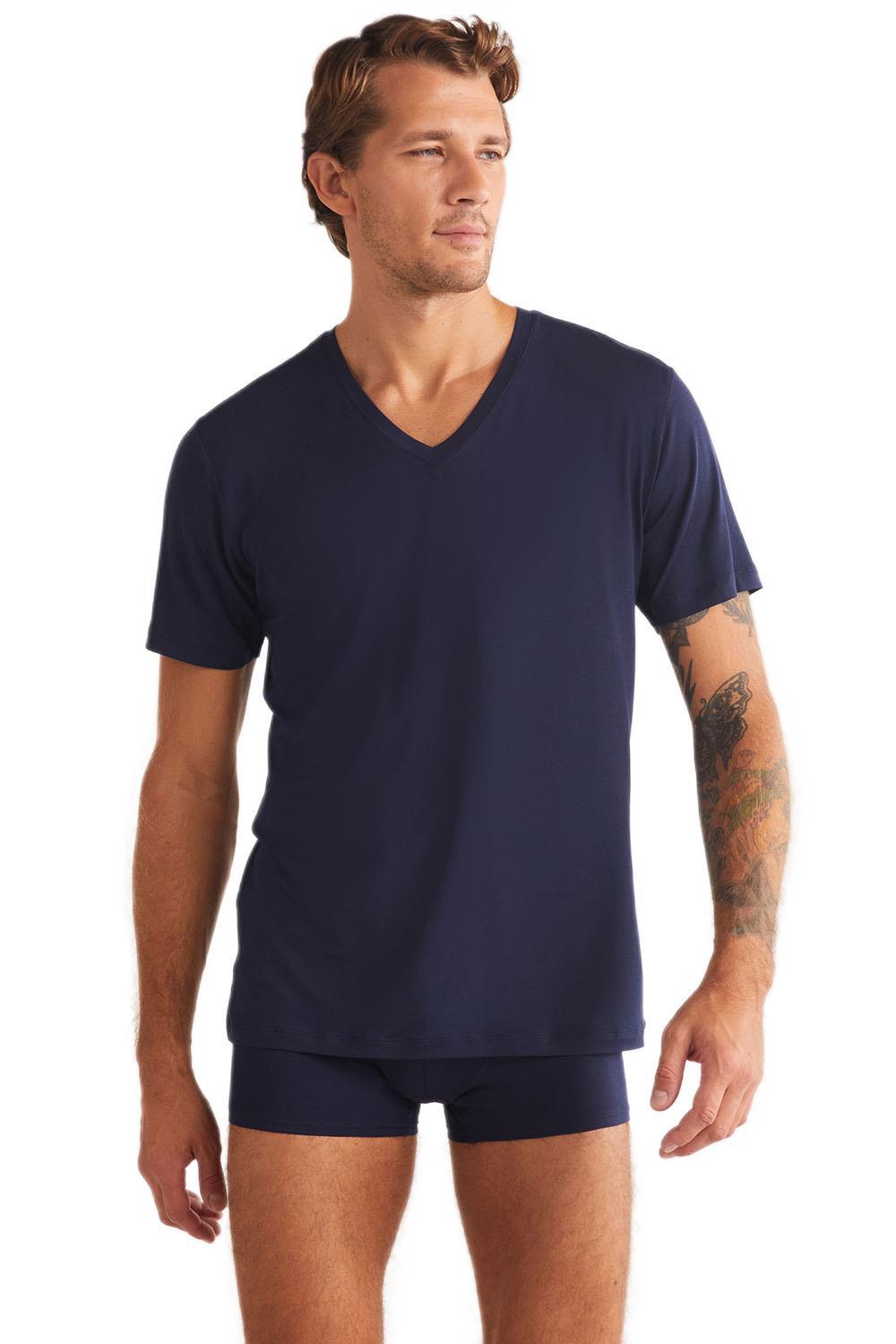 Kom Emilio V Yaka Modal Erkek Lacivert Tshirt 