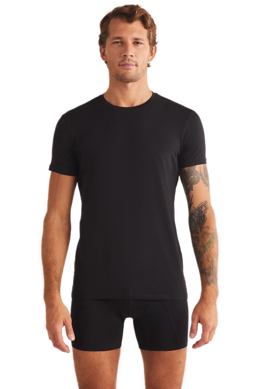 Kom Enzo Bisiklet Yaka Modal Erkek Siyah Tshirt 
