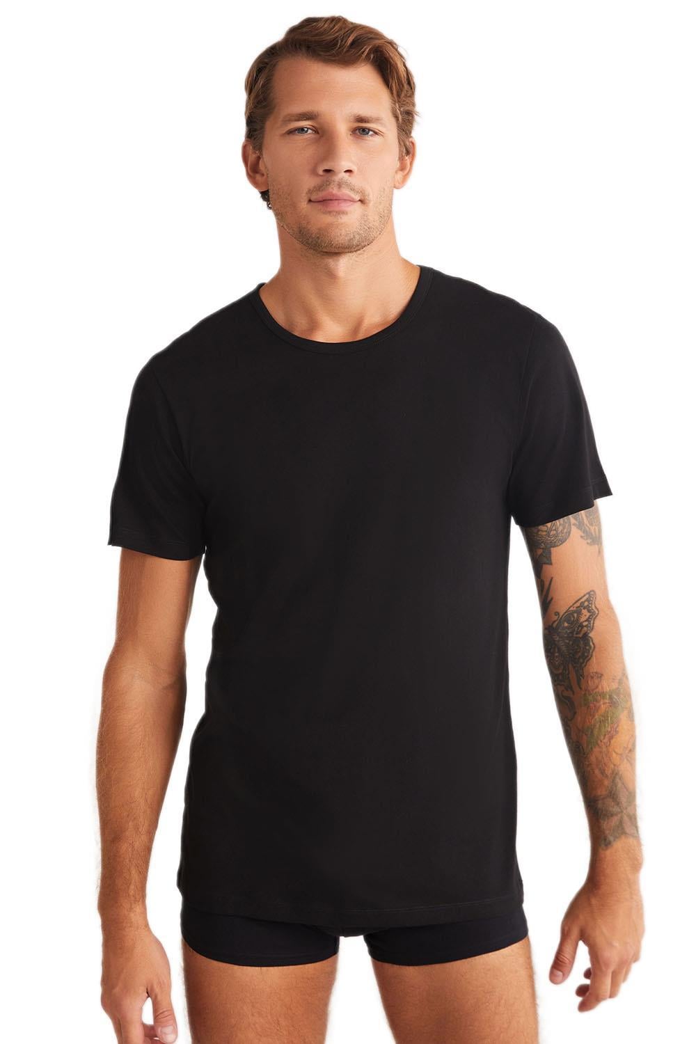 Kom Hulio Bisiklet Yaka 2'li Erkek Siyah Tshirt
