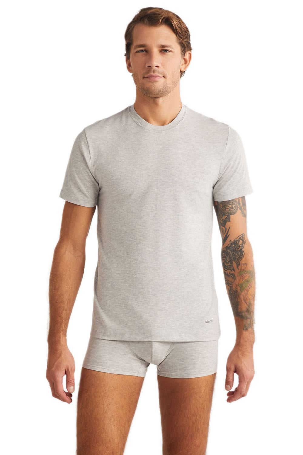 Kom James Bisiklet Yaka 2'li Erkek Gri Tshirt