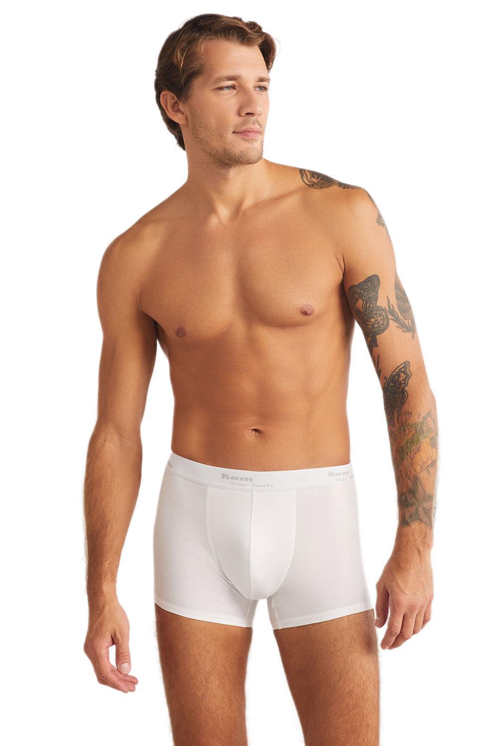 Kom Tight Pamuklu 2'li Erkek Beyaz Boxer