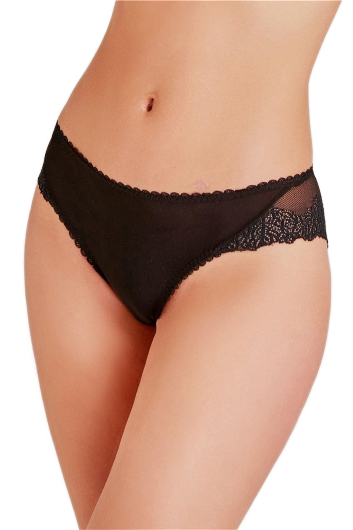 Magic Form Önü Kumaş Arkası Dantel Slip Siyah Külot 312