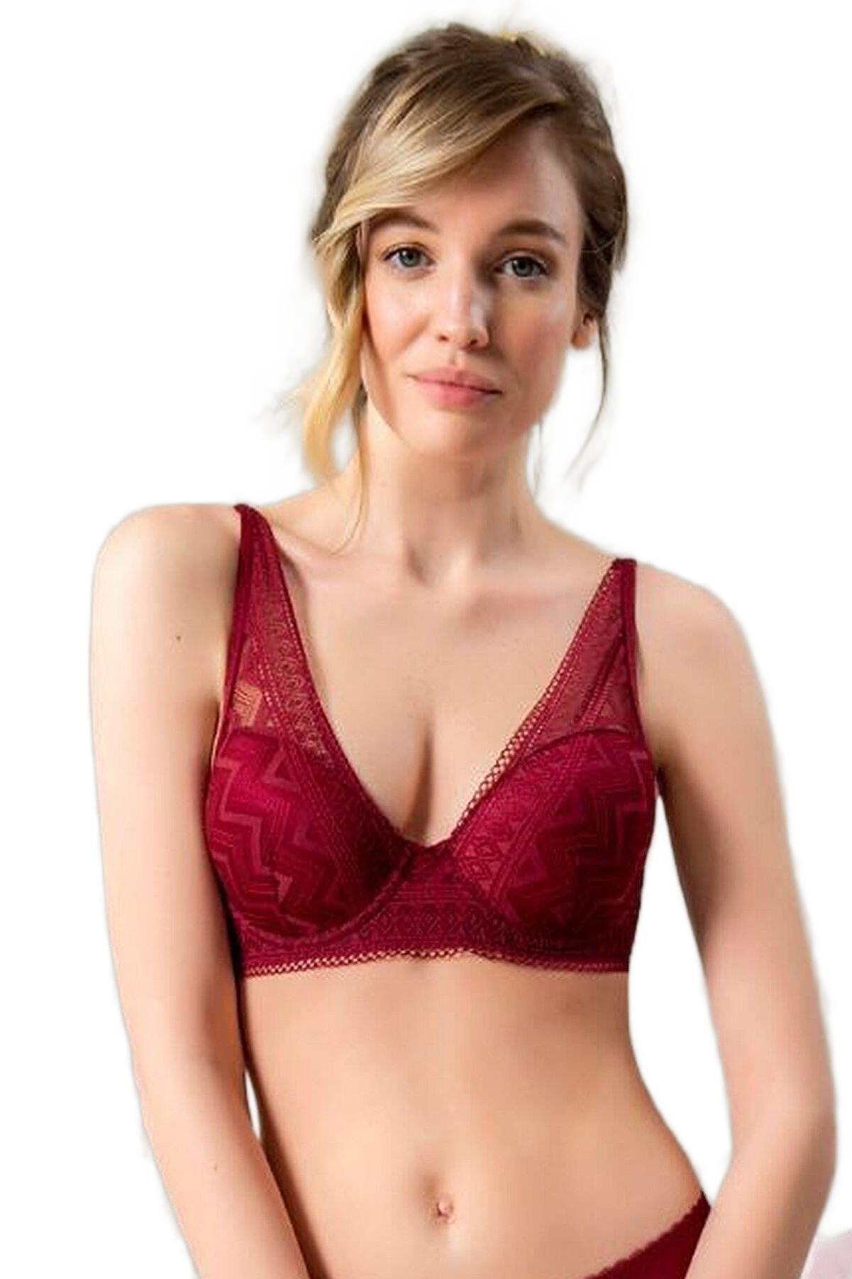 Magic Form Zikzak Desen Dantelli Süngerli Bordo Sütyen 3748