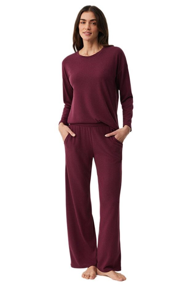 Penye Mood Kadın Bordo Pijama Takım PM9900