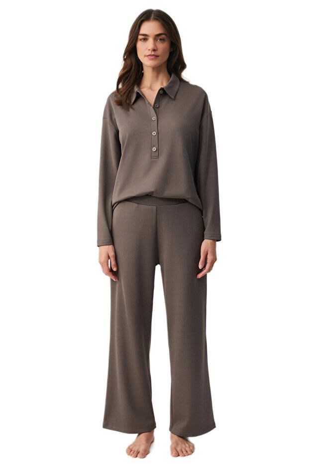 Penye Mood Kadın Kahve Pijama Takımı PM9932