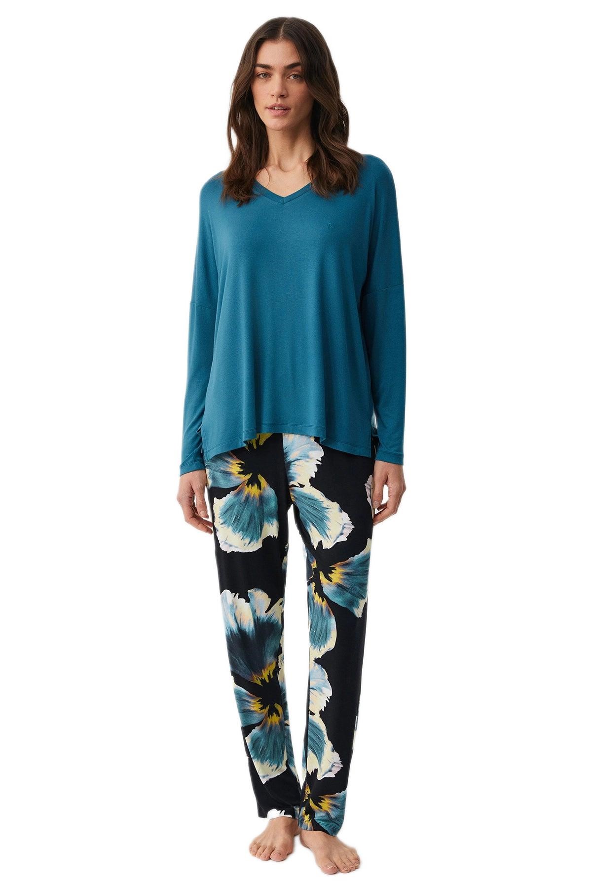 Penye Mood Kadın Petrol Pijama Takım PM9908