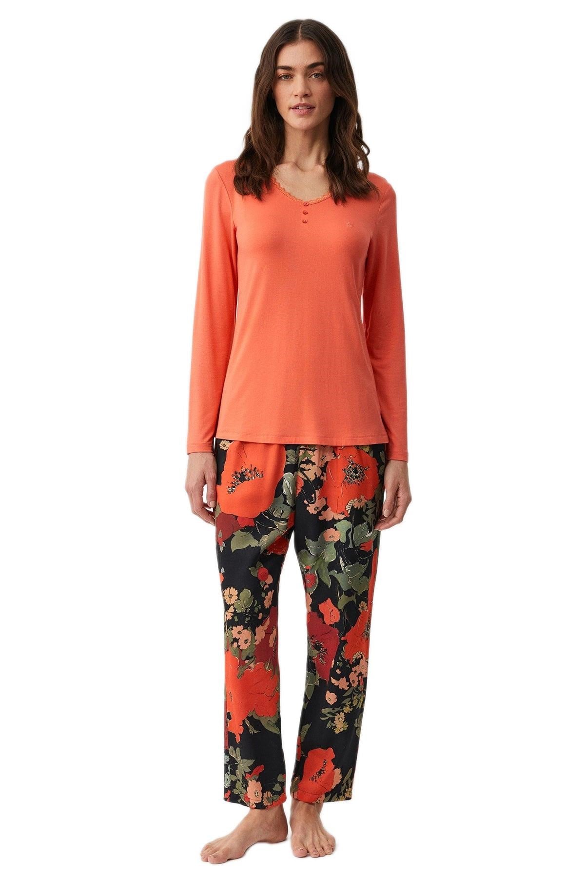 Penye Mood Kadın Turuncu Pijama Takımı PM9911