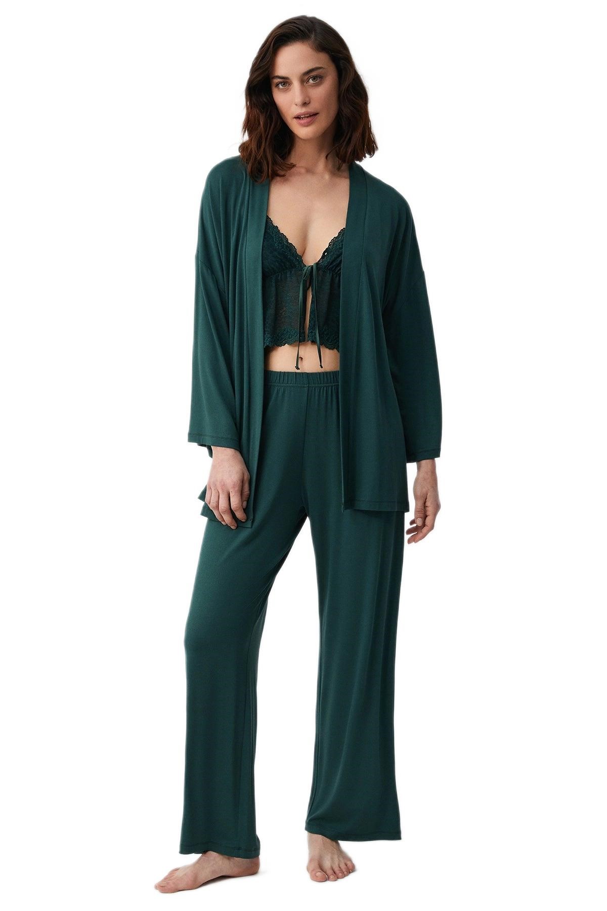 Penye Mood Kadın Zümrüt 3'lü Pijama Takımı PM9927
