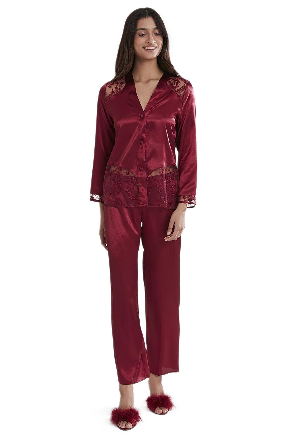 Pierre Cardin Kadın Bordo Altılı Saten Çeyiz Seti 6225
