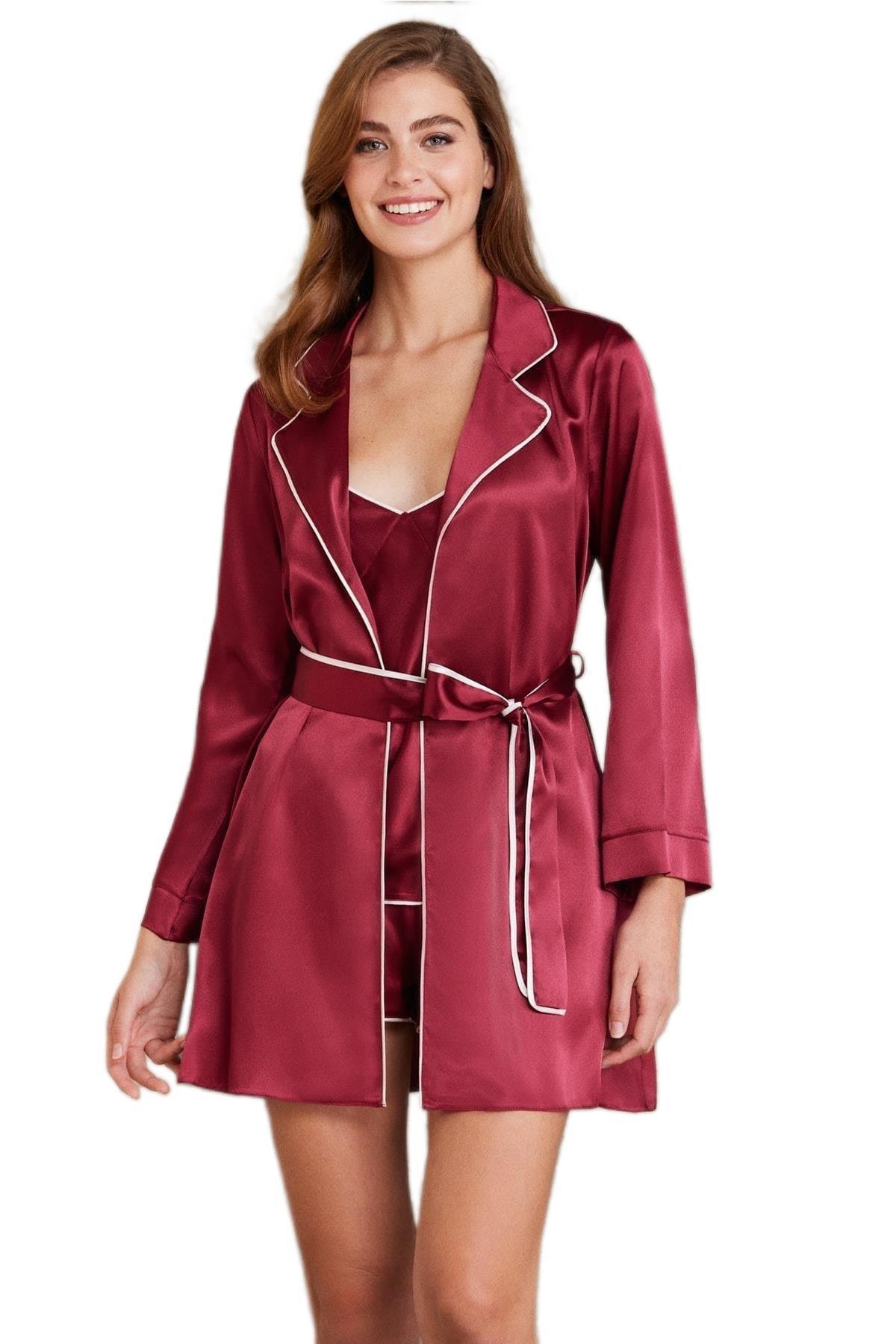 Pierre Cardin Kadın Bordo Saten 4'lü Takım 7200