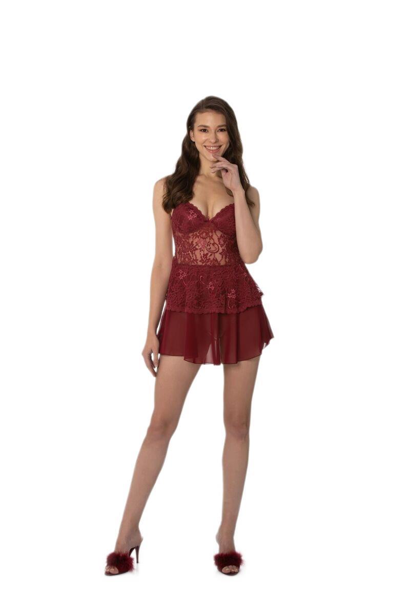 Pierre Cardin Kadın Bordo Saten Dantelli Gecelik 645