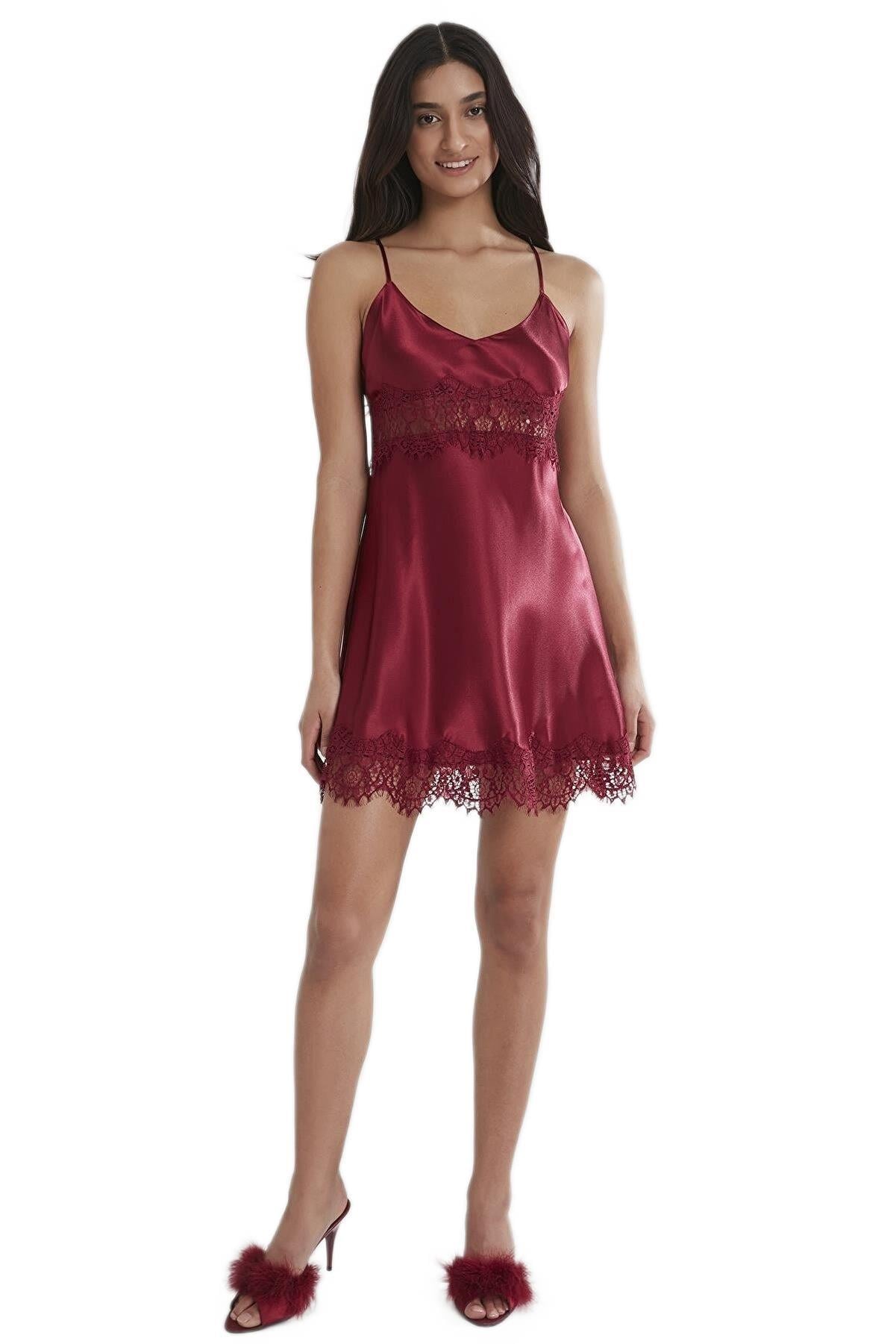 Pierre Cardin Kadın Bordo Saten Gecelik 685