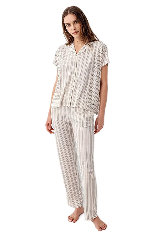 Pierre Cardin Kadın Ekru Kısa Kol Pijama Takımı 9178-S