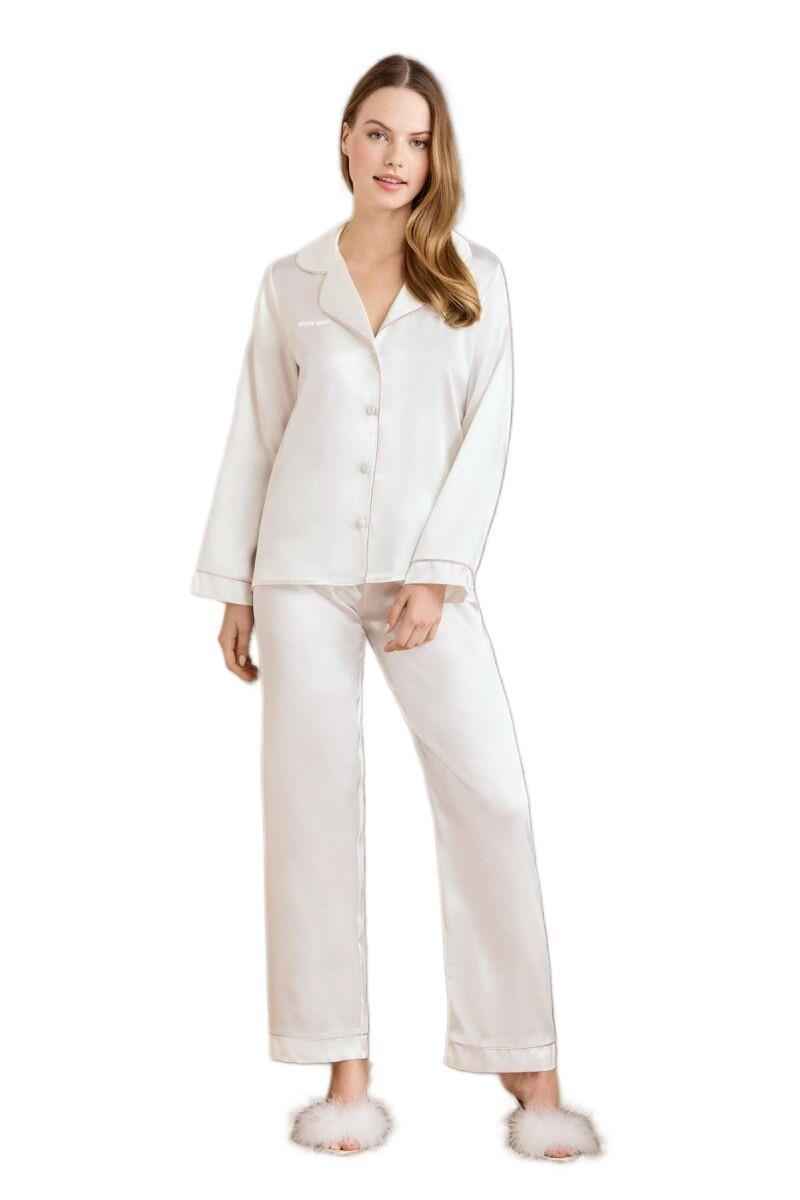 Pierre Cardin Kadın Ekru Saten Biyeli Pijama Takımı 1200