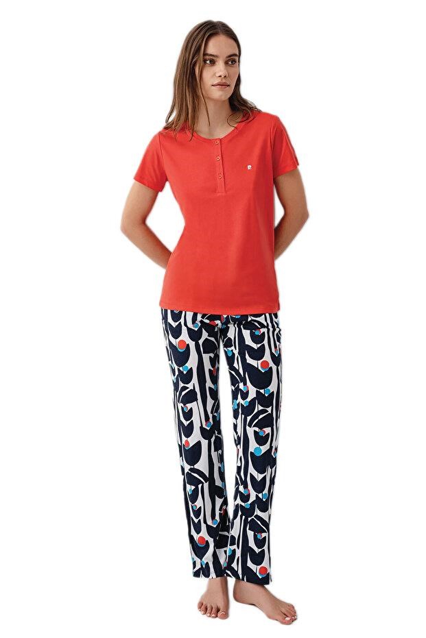 Pierre Cardin Kadın Kırmızı Kısa Kol Pijama Takım 9162-S