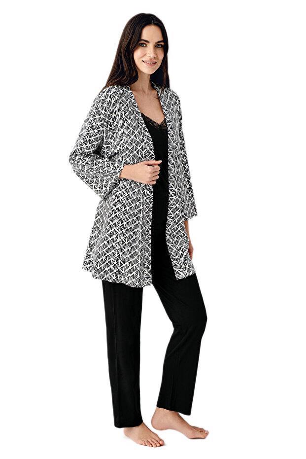 Pierre Cardin Kadın Siyah 3'lü Pijama Takımı 9071-S