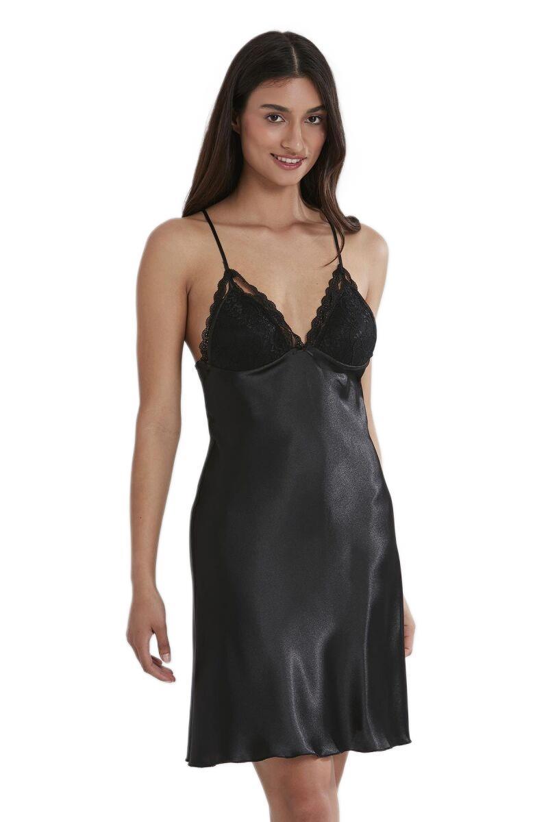 Pierre Cardin Kadın Siyah Dantelli Saten Gecelik 670